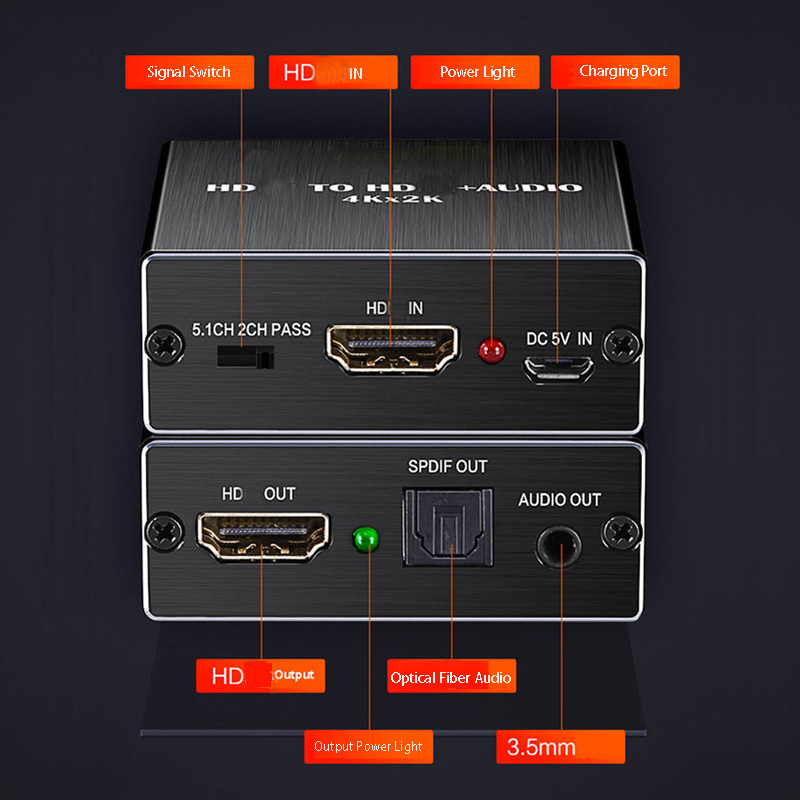 4K 2K 3D Video Decording Extractor with HDMI Audio Splitter Fiber 5.1 to 3.5MM SPDIF Stereo Output Converter Compatible Adapter