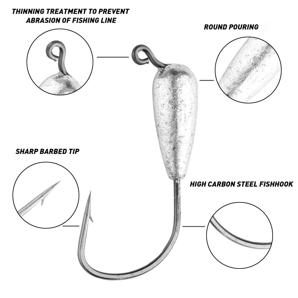 JOHNCOO Fishing Jigs Head Hooks Tube Jig Heads Hooks Water Saltwater Freshwater Fishing Bait Lures Jig for Bass