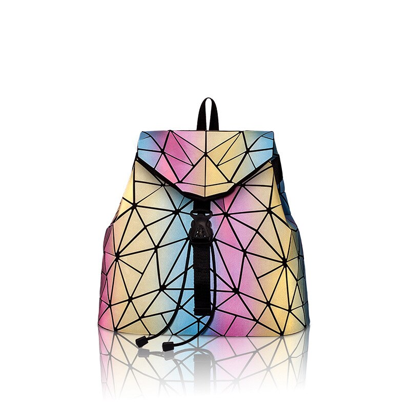 Neue Frauen Tasche Leucht Schule Rucksack Geometrische Schulter Tasche Klapp Schüler Schule Taschen Für Teenager Mädchen Holographische Rucksack