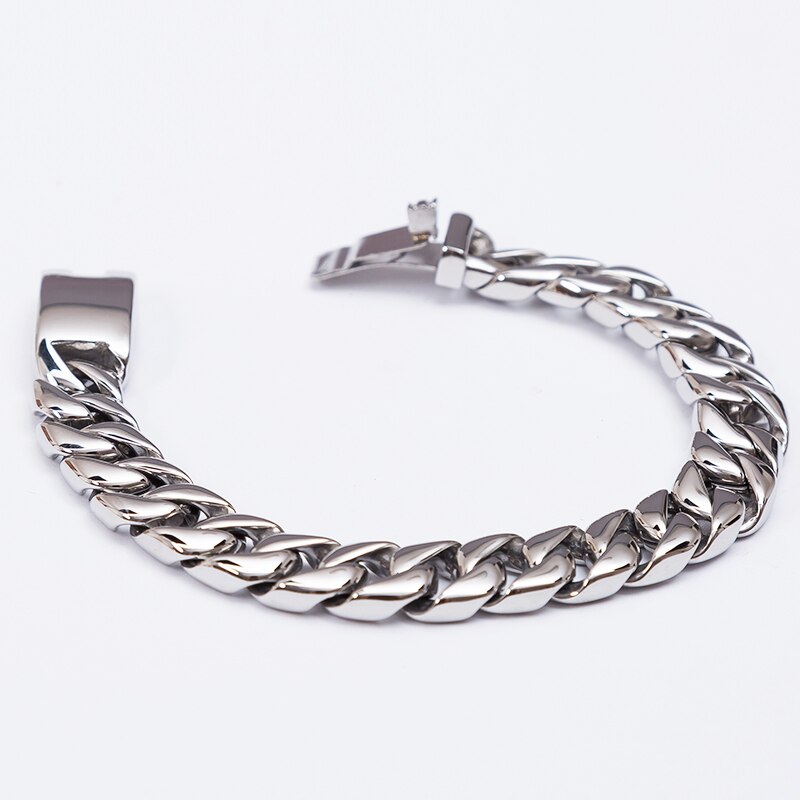 12MM Link Chain On Hand Jewellery Man Polished Brushed 316L Stainless Steel Bracelet For Men Classic Men's Bracelets Wristband