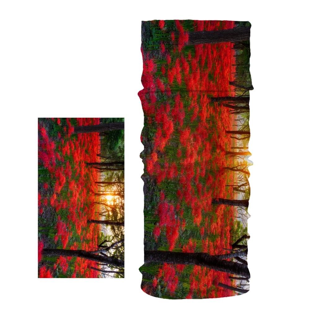 Forêt naturelle fleurs rouges motif tête/visage/masque cou Bandana écharpe double usage Tube magique foulard cyclisme Sport chapeaux Turban