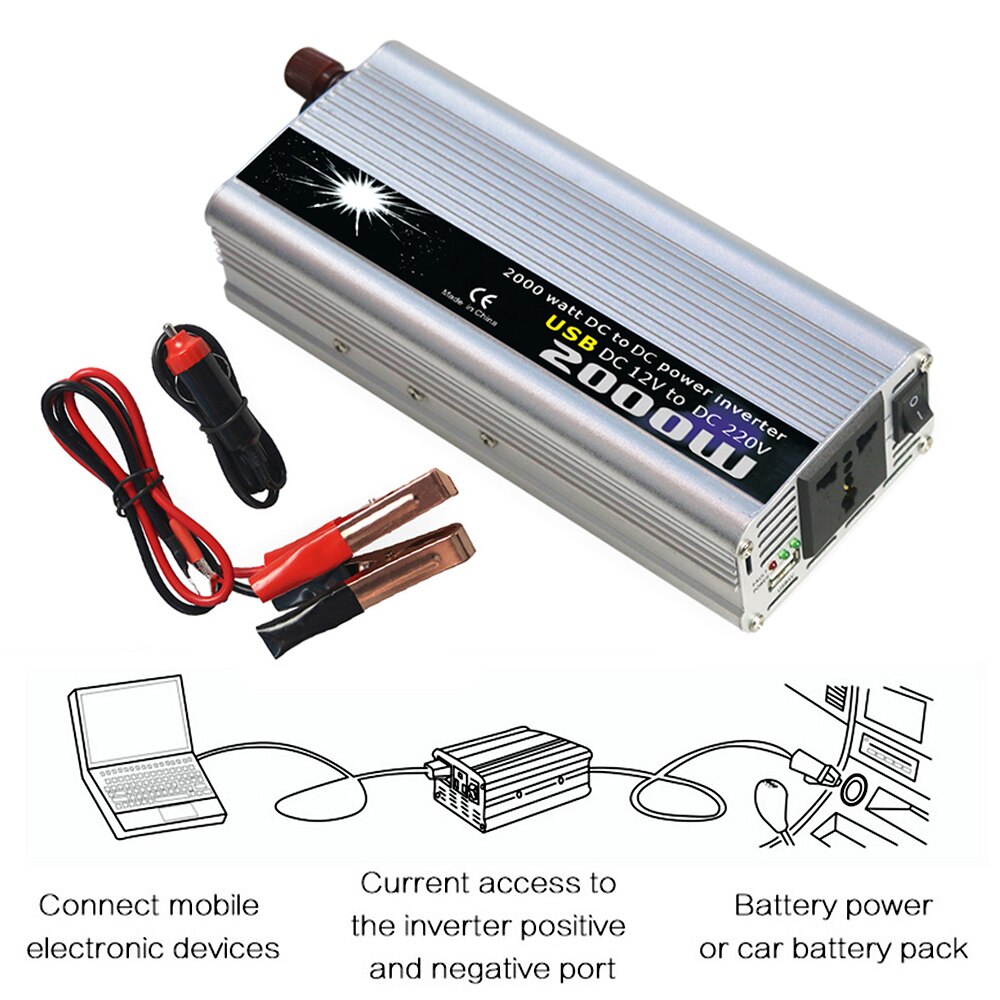 Power Inverter Vehicle Power Converter Universal Modified Sine Wave 2000W DC 12V to 220V AC