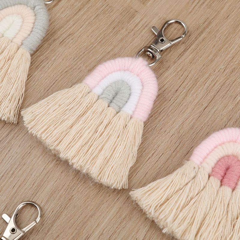 Weven Regenboog Sleutelhangers Handgemaakte Auto Sleutelhanger Dames Auto Bag Charm Accessoires