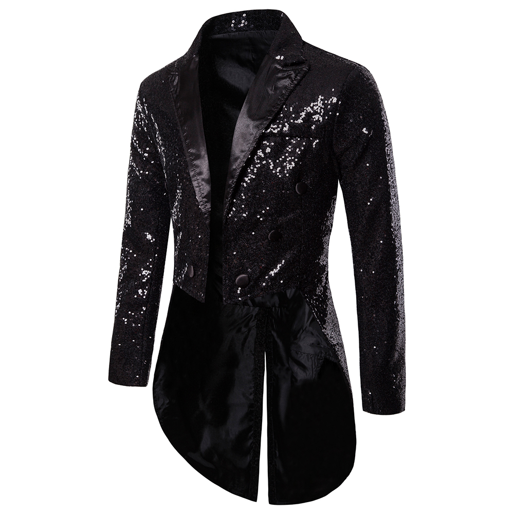 Traje de hombre con botones de lentejuelas redondas, esmoquin, espectáculo de escenario, presentador de boda, Festival de baile, celebración, cena, ropa informal para hombre, abrigo para hombre: M / Negro