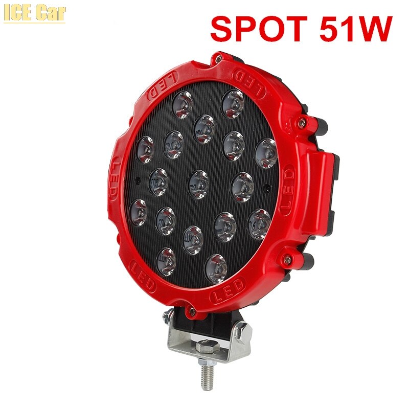 JEEP 51W LED Work Light Working SPOT/FLOOD Driving Light BAR for OFF Road UTE 12V 24V 4x4 4WD Boat SUV TRUCK Spoot / Flood LED: 1pcs red