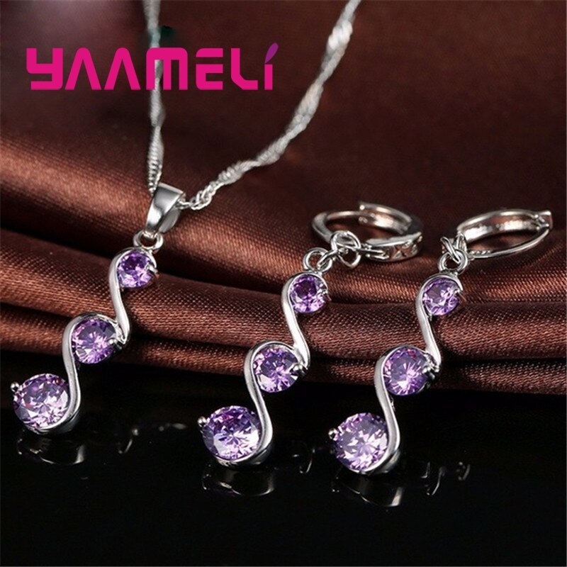 Originele 925 Sterling Silver Wedding Engagement Sieraden Sets Voor Vrouwen Meisje Dames Hanger Ketting Oorringen