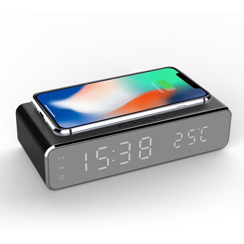 Carregador sem fio HD LED Luminoso Relógio Digital Com Função de Carregador Sem Fio Elétrico de Mesa Quarto Decor LED alarm clock