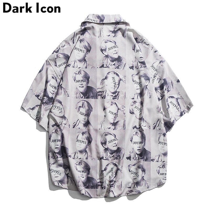 Mørkt ikon fuldtrykt street skjorter mænd sommer kortærmede herre skjorter oversized skjorter mænd streetwear tøj