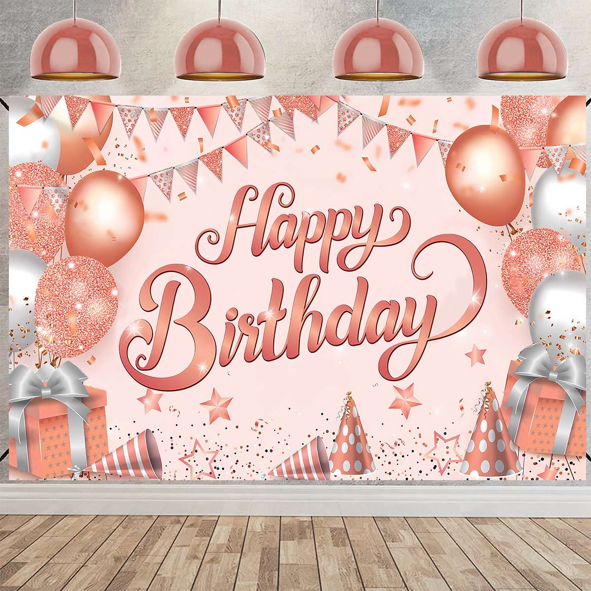 Blue Gold Happy Birthday Backdrop Banner Balloon Star Poster Booth Backdrop Birthday photozone Background Wall Party Decor