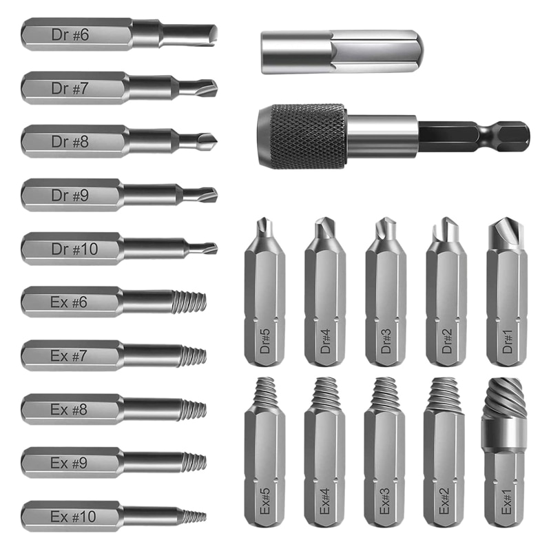 22 Pcs Stripped Screw Extractor Set Drills and Extractor Material Bolt Remover Set with Magnetic Extension Bit Holder