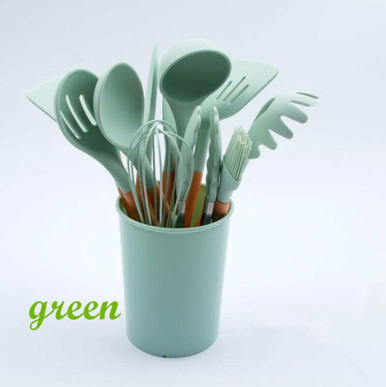 12pc/set Cooking Tools Set Premium Silicone Kitchen Cooking Utensils Set with Storage Box Turner Tongs Spatula Soup Spoon K001