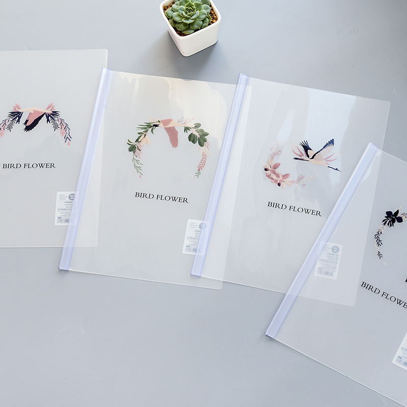 A4 File Folder PP Spine Bar Holder 4 Pcs Report Thickened Transparent Paper Document Folders For Student Plastic Office Supplies