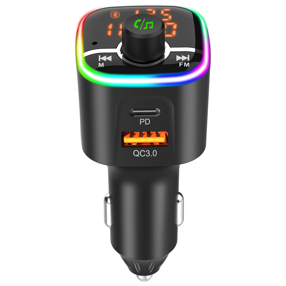 Bluetooth FM Transmitter Modulator for Car Handsfree kit Car FM Radio Wireless Audio Adapter QC3.0 USB-C PD 18W Fast Charger
