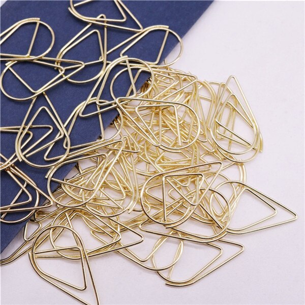 Clips de papel para modelado, Material metálico con forma de gota de agua, marcapáginas de color dorado, plateado y negro, 2,5x1,5 cm, 50 unids/lote: Gold