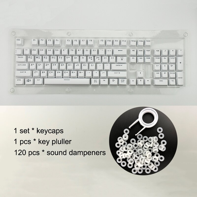 Korean Keycaps for Mechanical Keyboard Compatible with MX Switches Double Shot Support Led Lighting 한국어 키캡: White nRing (Blister