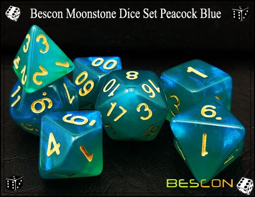 Bescon månesten terningssæt, bescon polyhedral rpg terningssæt månesten effekt påfugl blå, turkis, lilla perle: Påfuglblå