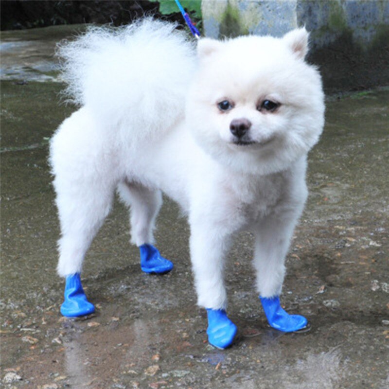 4 stuks/partij waterdichte hondenschoenen voor chihuahua ballonvormige rubberen regenlaarzen draagbare hondenaccessoires buitenschoenen sokken