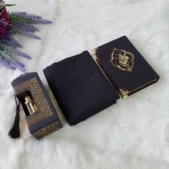 Gouden Hoorn & Sjaal Set (Kaki) moslim Islamitische سجاد صلاة مسلم هدية إسلامية Sijad Salat Moslim Hadiat 'Iislamia