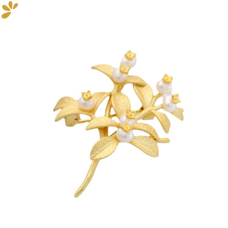 Geez"s925 argento placcato oro perle d'acqua dolce naturali spilla da donna gioielleria raffinata ramo di un albero foglia spille spille regalo alla moda