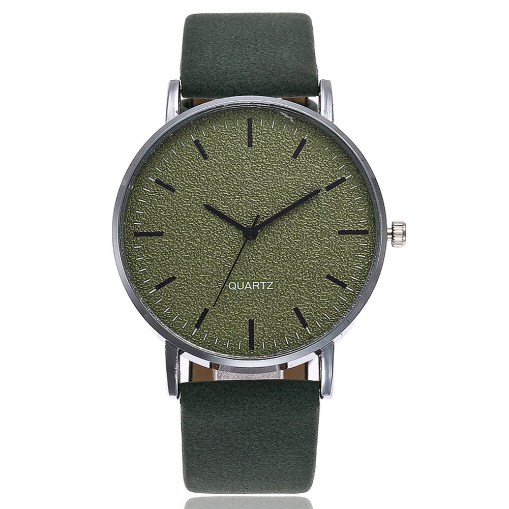Vansvar Unisex Mannen Vrouwen Matte Dial Horloge Lederen Band Quartz Horloge EIG88: green