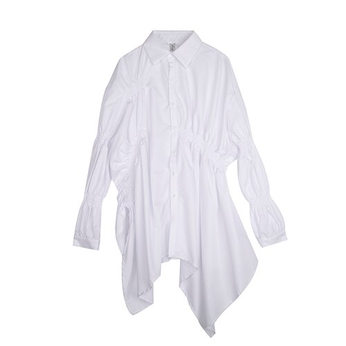 Xitao plissado blusa moda manga cheia primavera plissado único peito dividir mais tamanho pequeno fresco camisa casual zll4895: white  ZLL4895