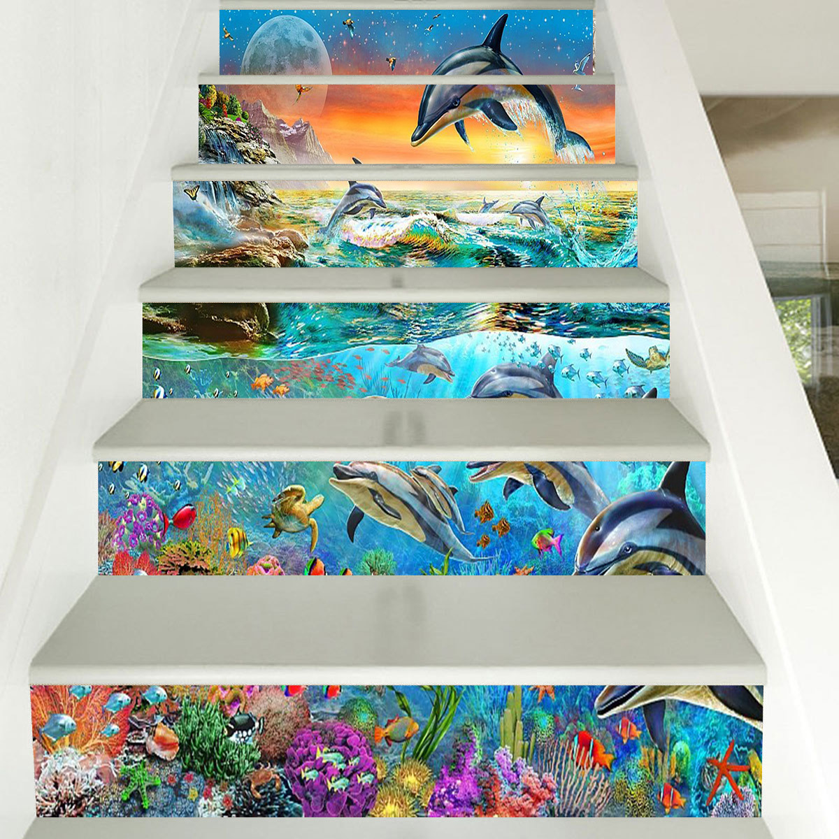 Ocean series Stairs Mural Stickers DIY Self-Adhesive Decal Wallpaper for Ocean Theme Hotel and Restaurant Home Decoration: 3
