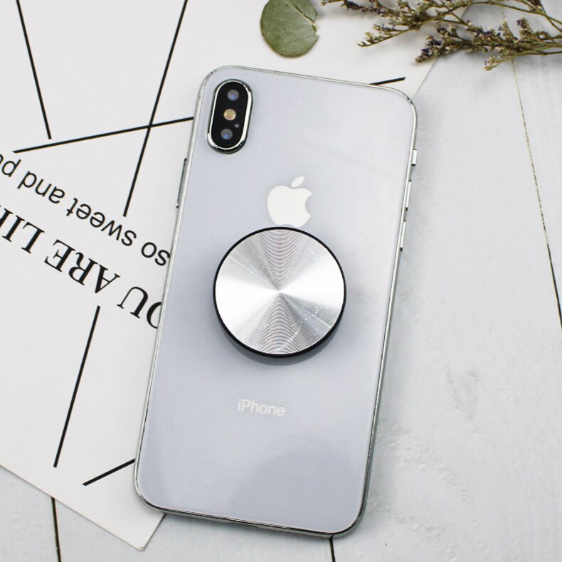 1 pçs placa de metal bolso redondo telefone móvel dobrável suporte de estiramento suporte do telefone suporte: folding silver