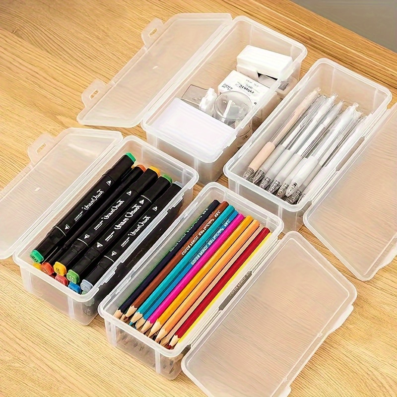 Grands boîtes de rangement en plastique transparent avec couvercles articulés, idéales pour les ornements de bijoux, fournitures pour la maison et l'organisation du bureau, 1/4 pièces