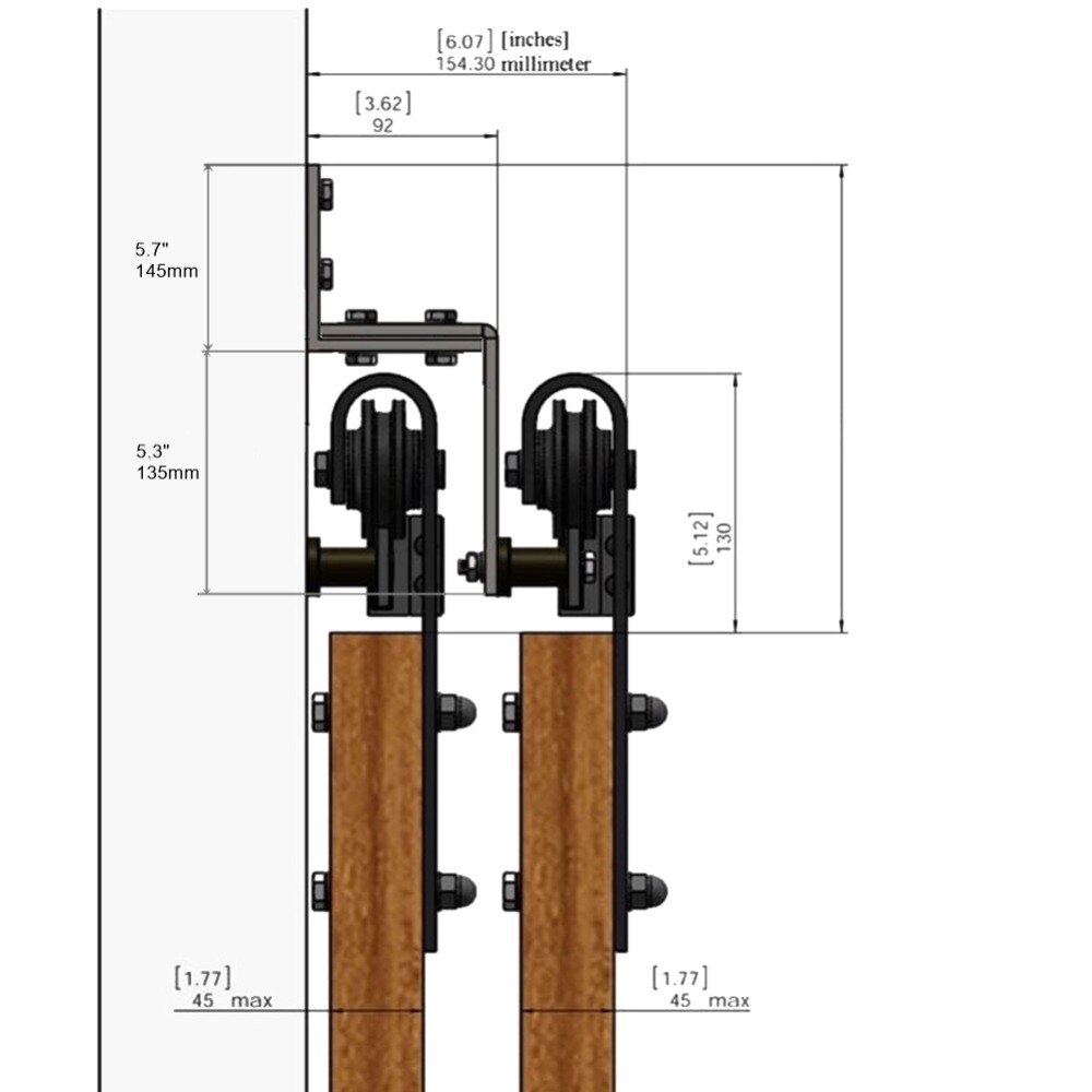 Carbon steel rustic black barn sliding door hardware Bypass track connector