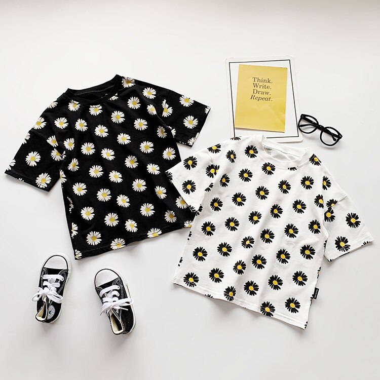 1-6T Bambino Del Bambino Infantile Bambini Bambino Delle Ragazze Dei Ragazzi T-Shirt di Estate di Modo della Margherita Stampa Manica Corta Magliette E Camicette Tee Shirt vestiti di Abiti