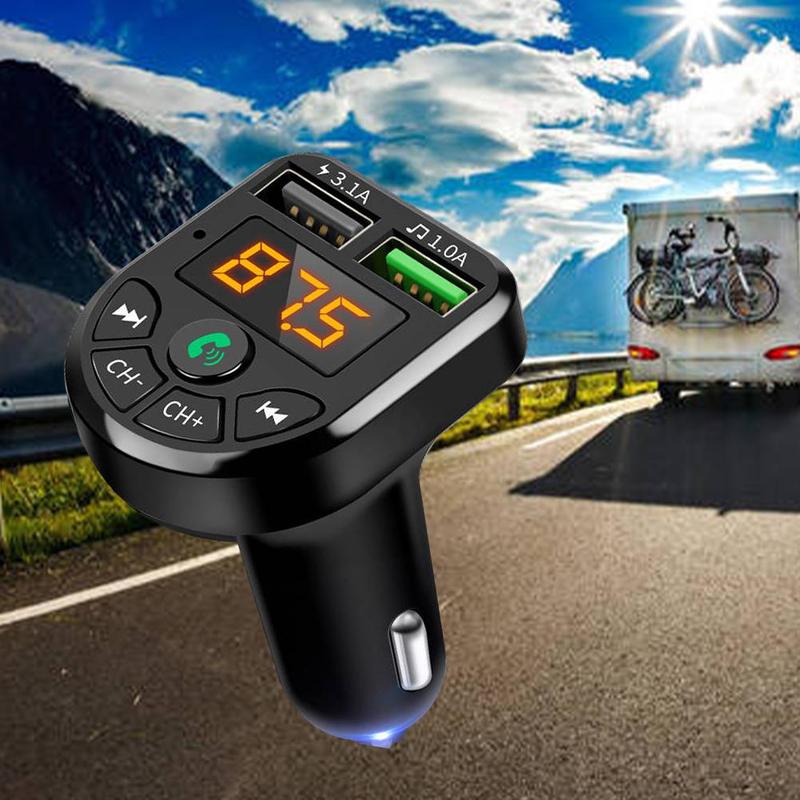 Transmisor FM con Bluetooth 5,0 para coche, reproductor modulador MP3, inalámbrico, manos libres, con doble cargador rápido USB, color negro
