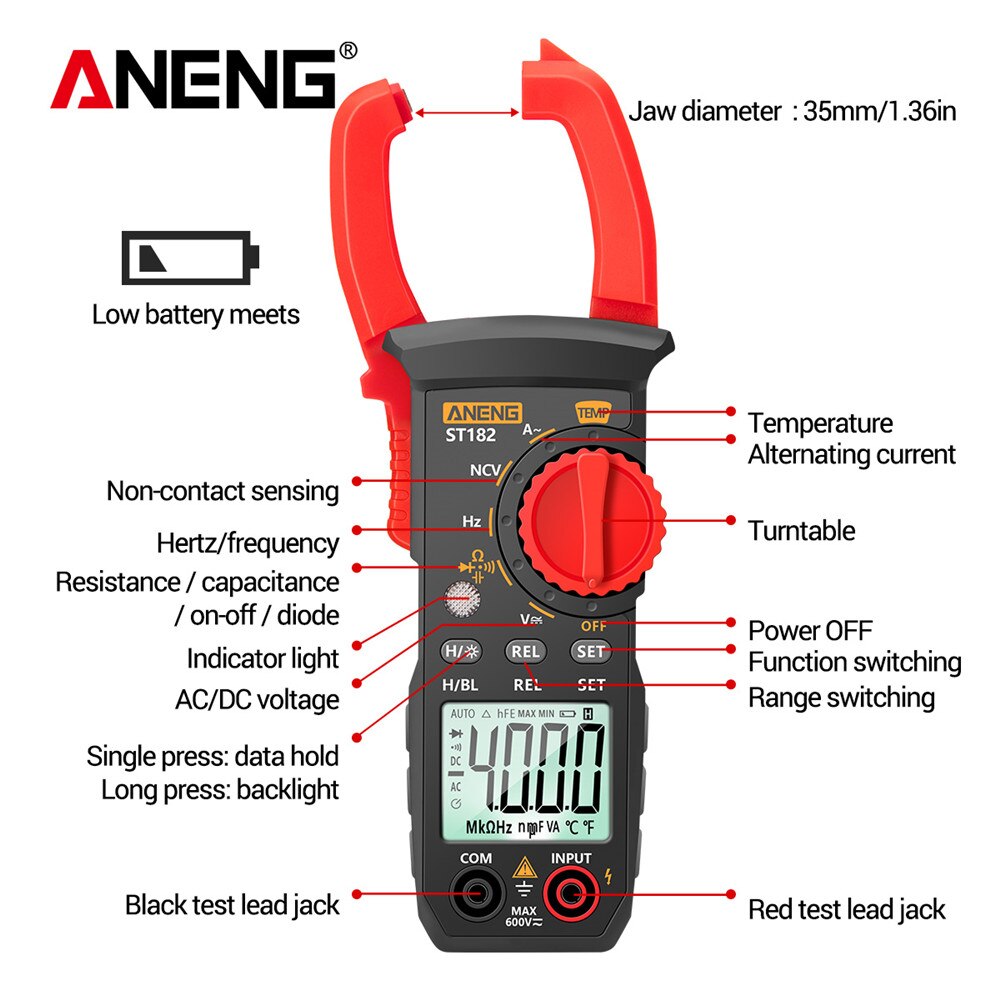 Digitale Clamp Meter AC Strom Multimeter DC/AC Spannung Amperemeter Spannung Tester Amp Hz Kapazität NCV Ohm Test ST182 meter