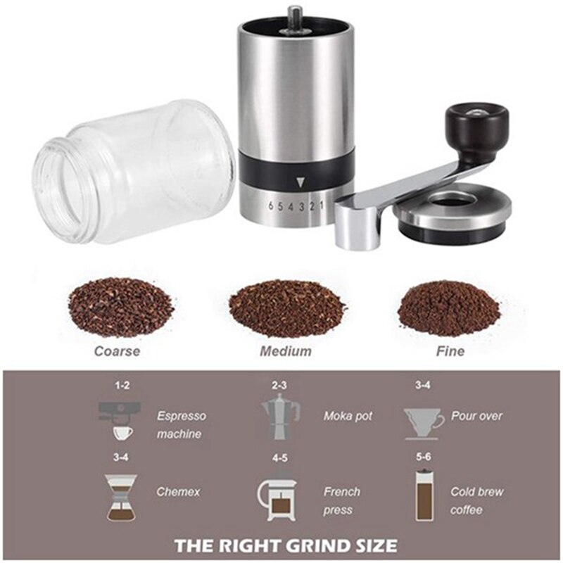 Hand Coffee Grinder with Spoon,Stainless Steel Manual Grinder Machine,Adjustable Handmade Coffee Bean Mill,Kitchen Tools