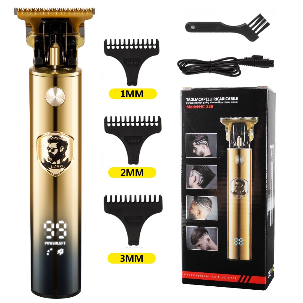 Gorąca sprzedaż nowa elektryczna maszynka do strzyżenia włosów USB akumulator 0mm golarka trymer do brody profesjonalne mężczyźni ścinanie włosów maszyna Barbershop: GradientLCD Gold2