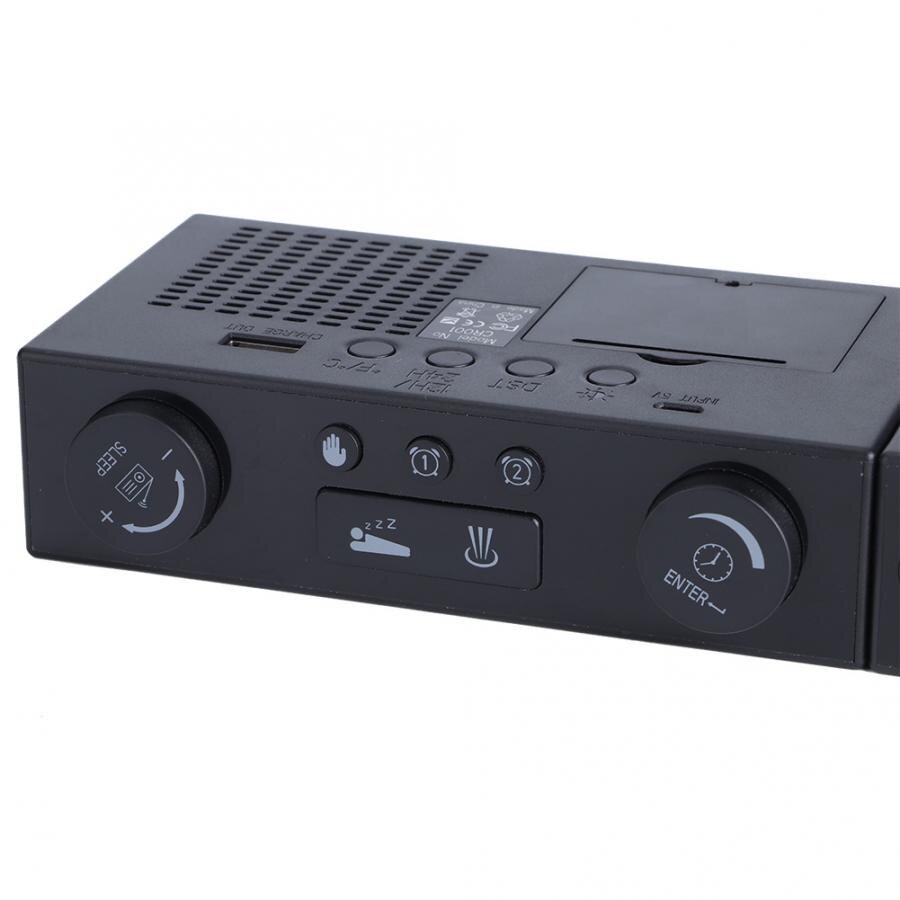 LED Display Alarm Clock Fuctions Button USB Digital Mirror Desk Clock Temperature Calendar Snooze Function with FM Radio