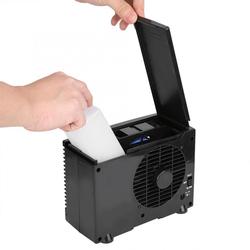 Aire acondicionado portátil de 12V para coche, Mini ventilador de refrigeración, aire acondicionado evaporativo de hielo y agua, color negro