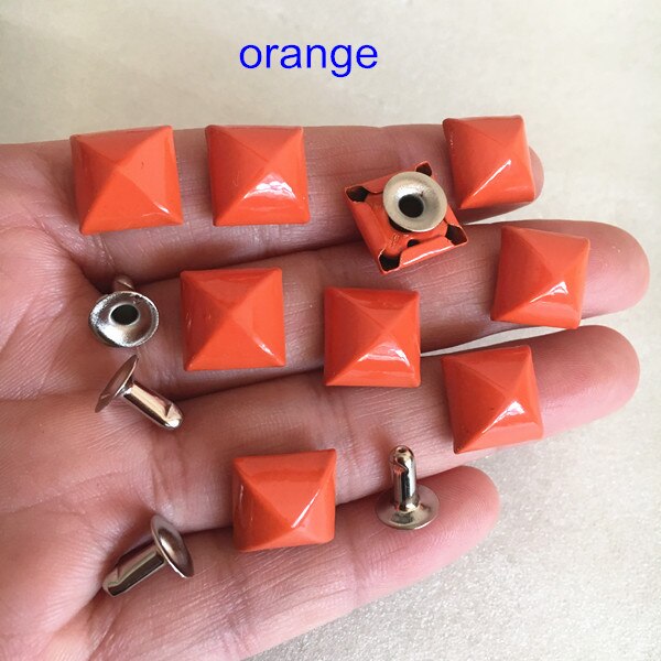Jeux de 100 clous de Rivet peints | Clou à Rivet carré, pointe à Rivet pyramide ronde avec Base, Rivet pour vêtements, bricolage, choisir vos couleurs, 12*12mm: orange