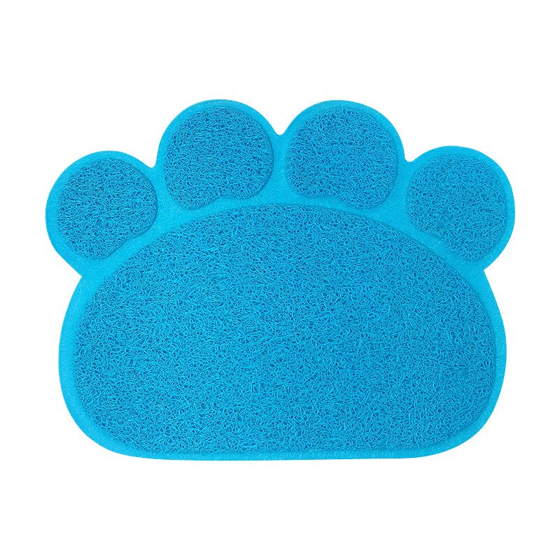 Tapis de litière imperméable en PVC pour chat, bol d'alimentation pour animaux de compagnie, napperon antidérapant, piège à litière, imprimé patte, tapis pour chien, facile à nettoyer: Blue