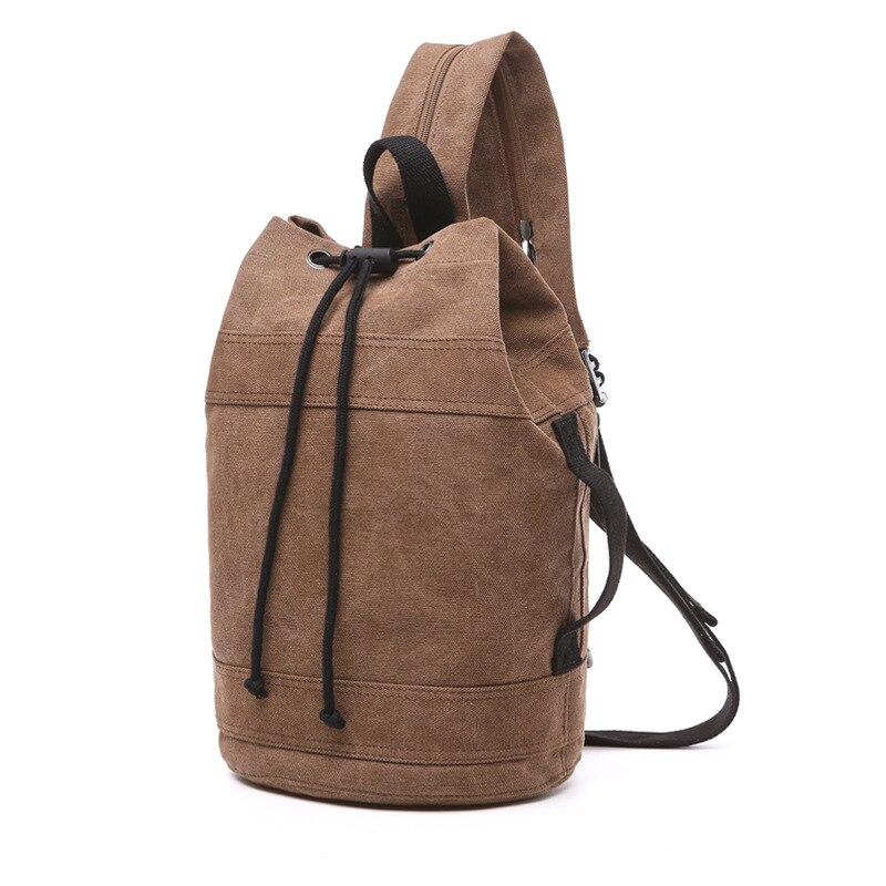 Brand Men's Casual Backpack Korean Canvas Shoulder Bag Trend Couples Basketball Bag Drawstring School Daypack: small coffee