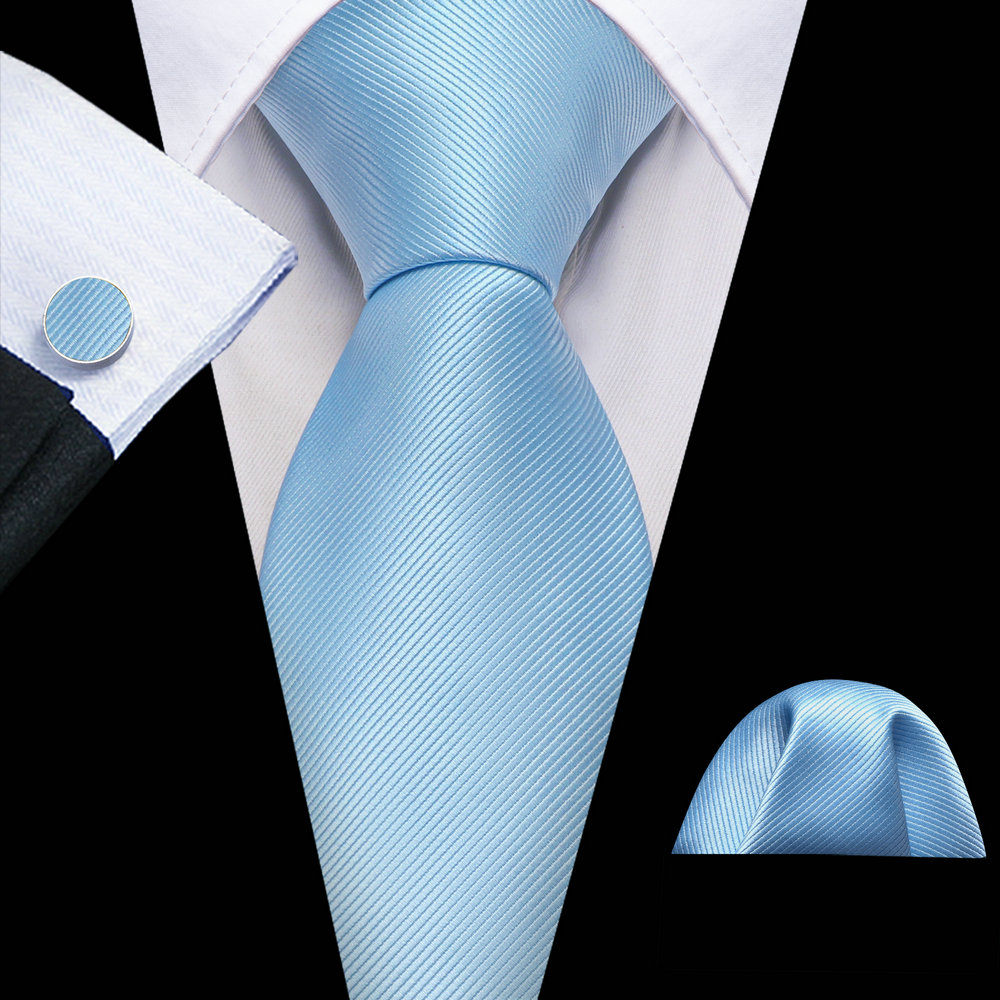 Gravata de seda azul claro para homens 2023 mais novo bolso sólido abotoaduras quadradas tecido terno gravata conjuntos festa de casamento presente barry.wang 6481: Branco