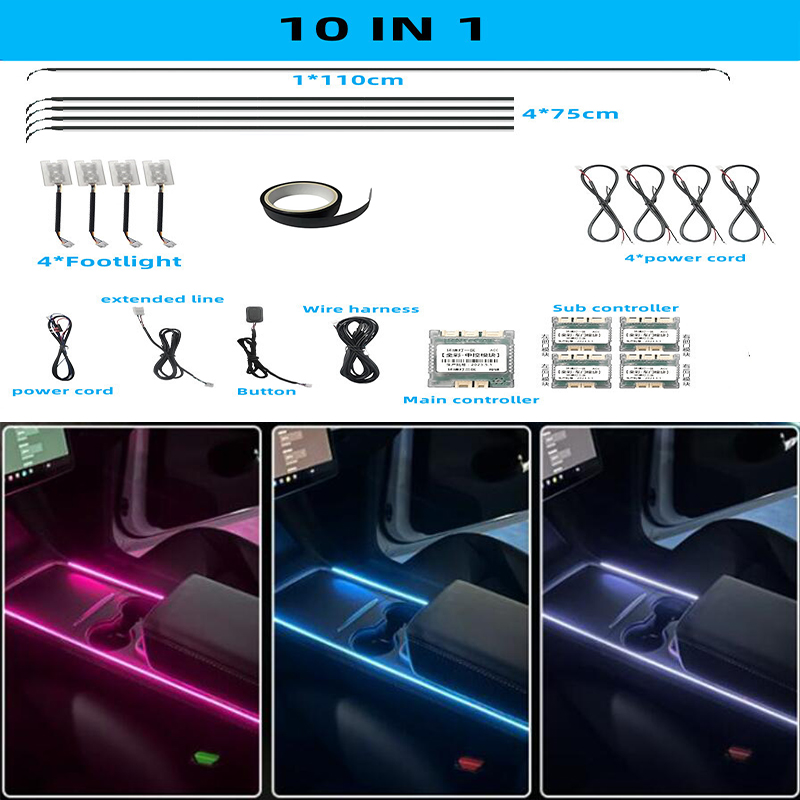 Full Color Streamer Car Ambient Lights RGB 64 Color Universal LED Interior Hidden Acrylic Strip Symphony Atmosphere Lamp 18 in 1: 4300K White Yellow