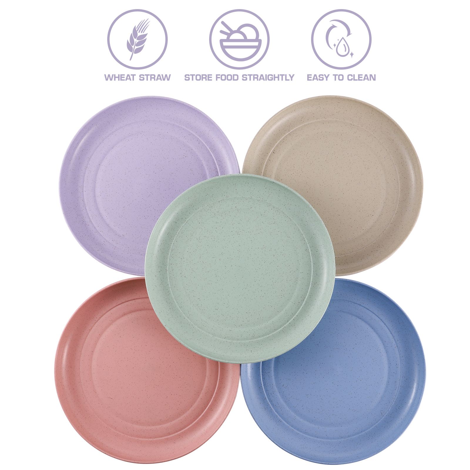 5pcs Wheat Straw Plates Unbreakable Lightweight Dinner Plates Reusable Sturdy Dinnerware Set for Home Kitchen