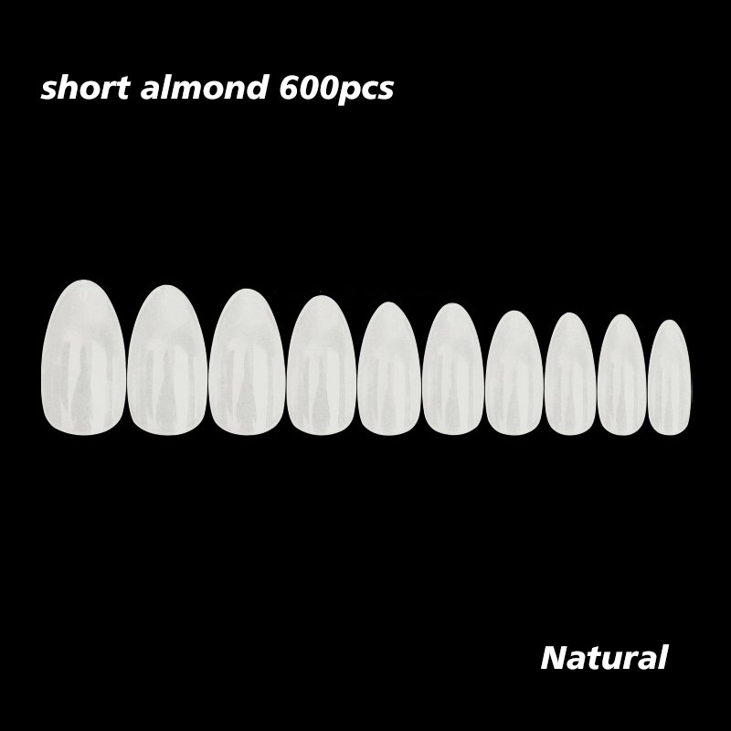600 Stks/partij Korte Amandel Volledige Cover Nail Tips Stiletto Valse Nep Nagels Voor Nails Extension System Nail Tech Tips Diy gereedschap: Natural almond 600pc
