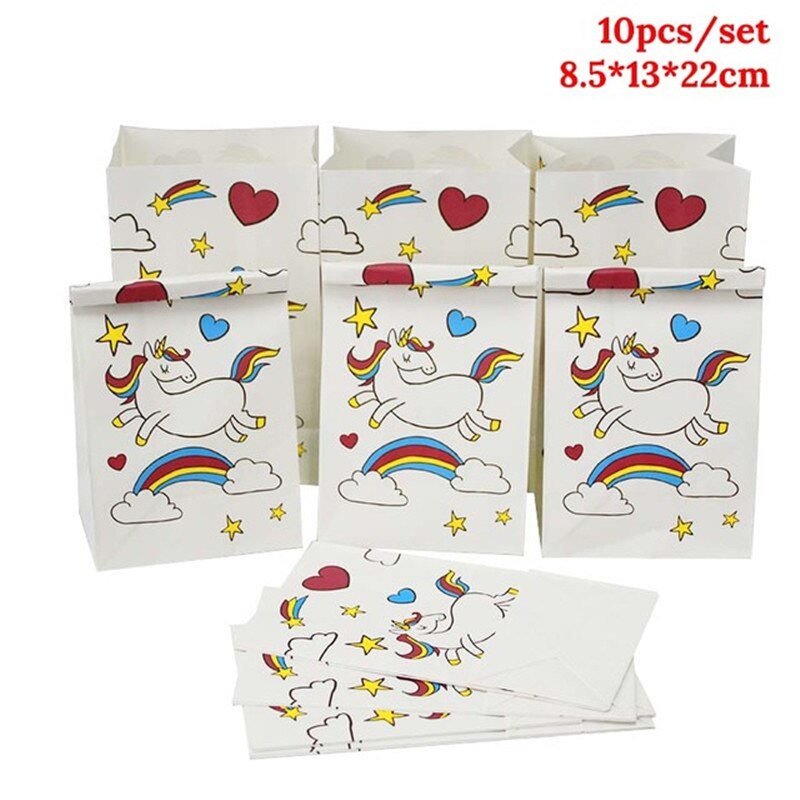 Enhjørning papir slik boks poser kraft papir pose popcorn boks bryllup indretning børnefødselsdagsfest forsyninger baby shower pige favor: 10 stk stil h