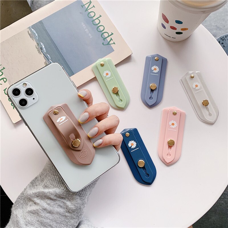 Daisies Flower Push Pull Silicone Candy Color Short Wrist Strap Finger Ring Grip Bracket Phone Holder Universal For iPhone 11