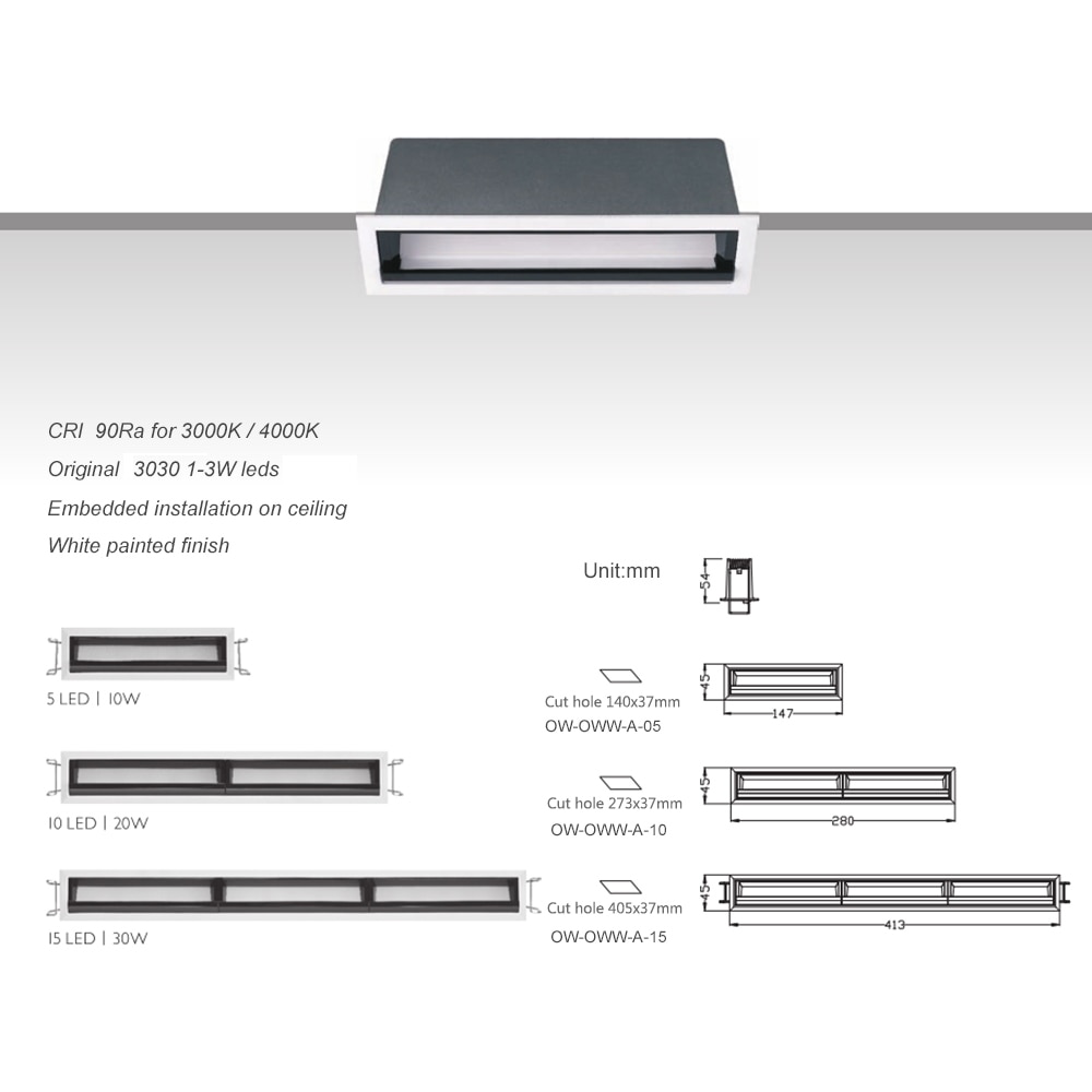 Frosted Down Light 10W 20W 30W Modern Linear Wall Washer Ceiling Recessed LED Fixture Room Floodlight for Home Decoration