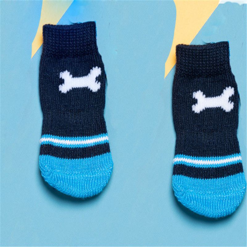 Meias para animais de estimação antiderrapante osso cachorro quente interior macio azul algodão 4 bonito