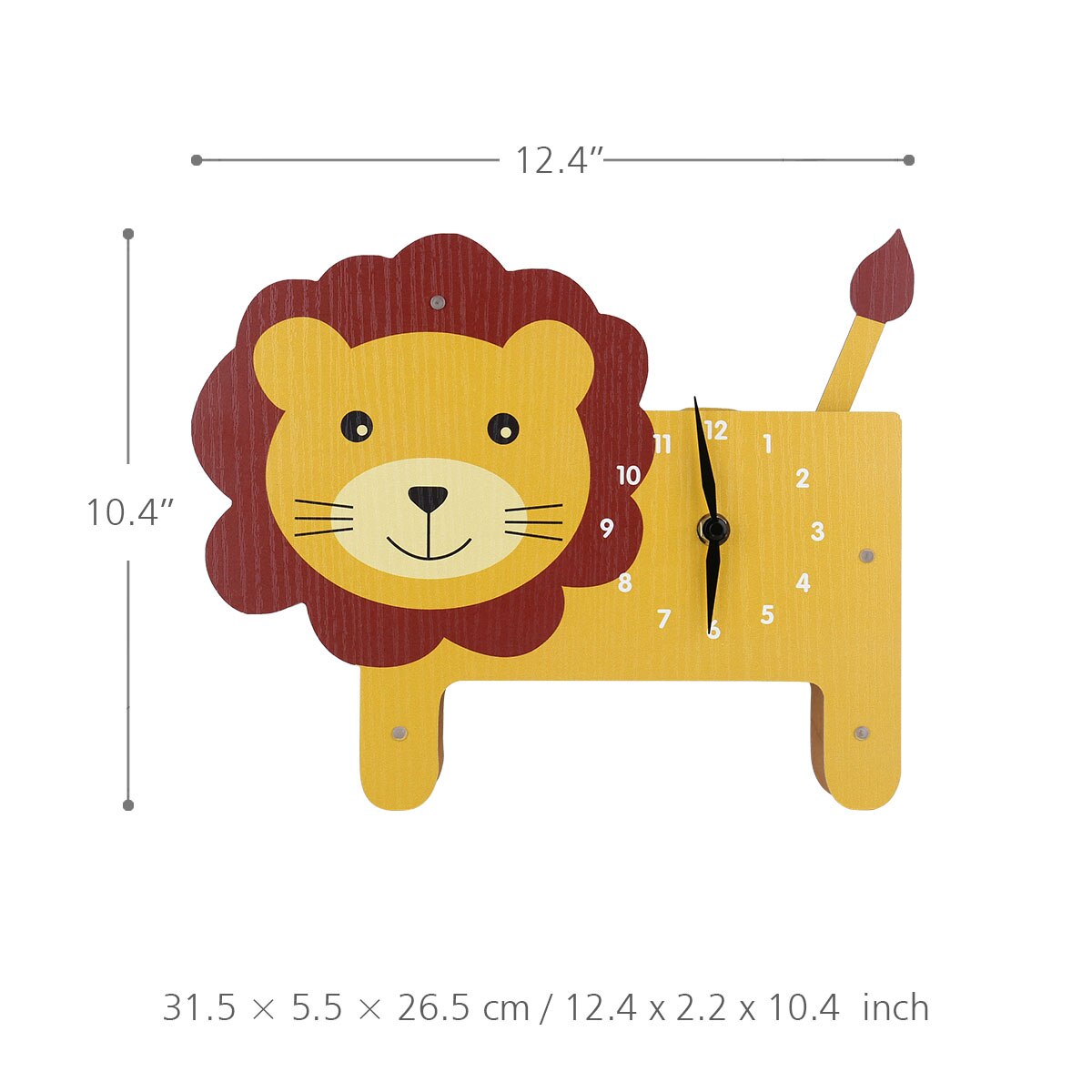Tooarts dessin animé Animal horloge Lion horloge MDF en bois horloge murale pour enfants chambre salon, décor à la maison: WHITE