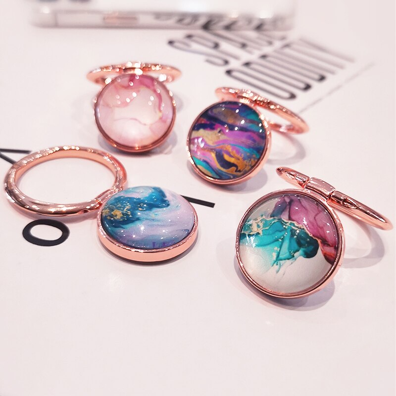 Rose gold metal finger phone holder for iPhone X 8 7 11 12 Pro 360 degree marble pattern phone holder for Samsung phone holder