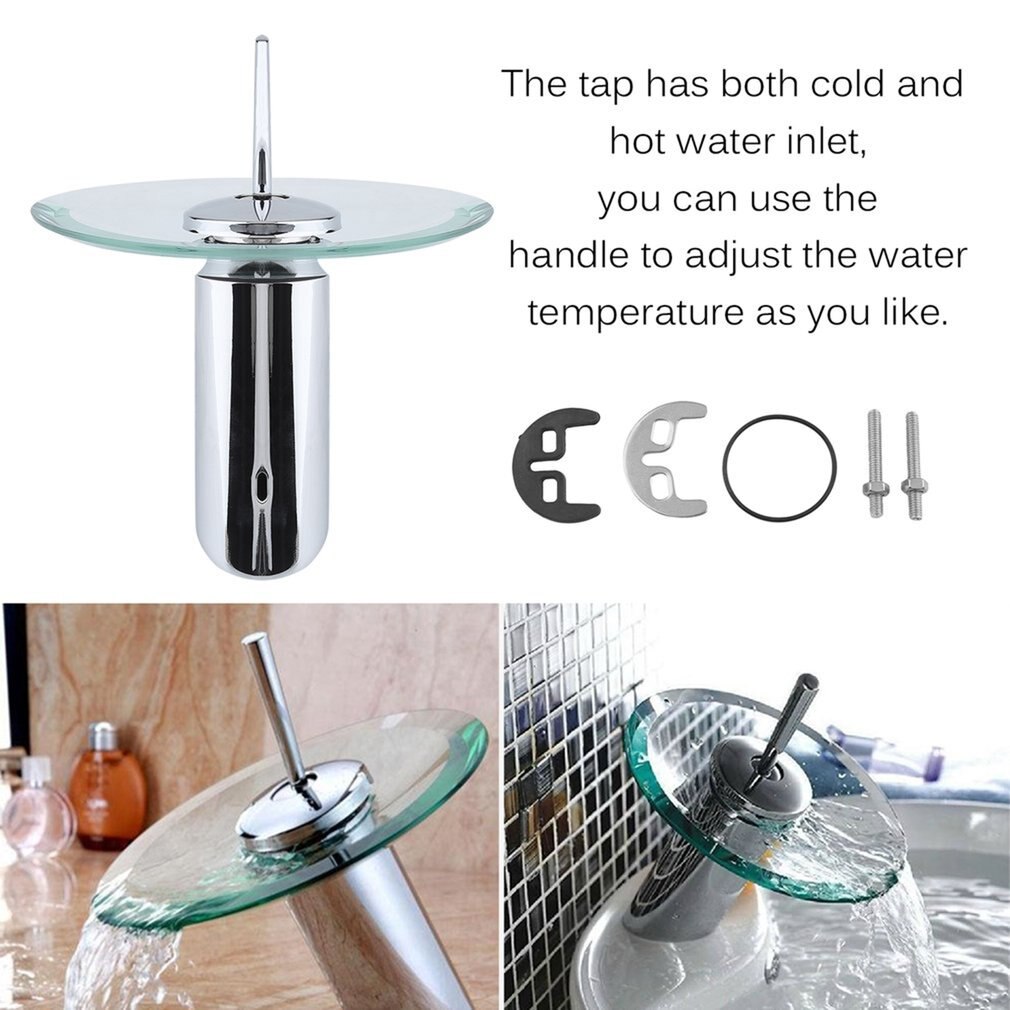 Glass Waterfall Bathroom Kitchen Sink Round Basin Faucet Single Lever Mixer Tap Water Tap Clean Glass